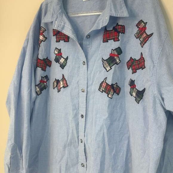 Mystic Blues Light Blue Embroidered Plaid Dog Button-Up Shirt schnauzer 24W - Picture 2 of 9